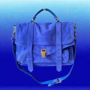 🆕💕PROENZA SCHOULER Iconic 'PS1' Shoulder Bag Satchel LARGE Cobalt Blue Suede NWT